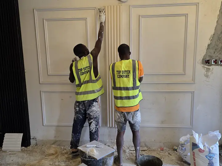 Coordinated team work on a residential interior