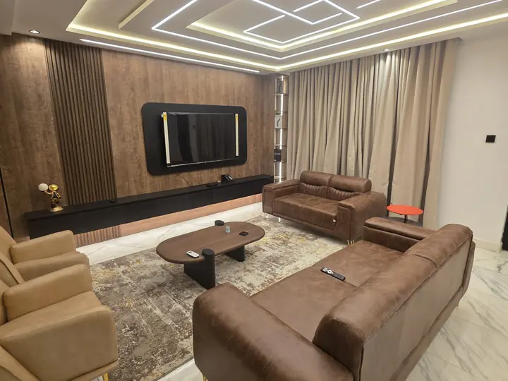 Completed lounge interior with coordinated lighting and finishes
